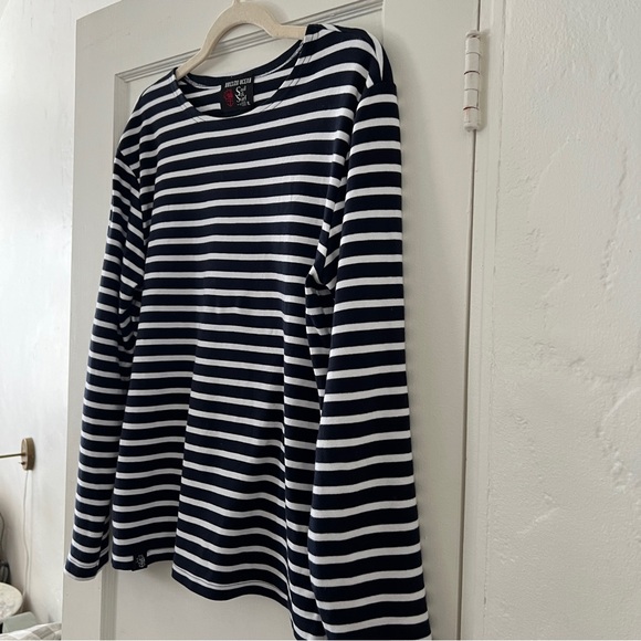 Breizh Ocean women’s XL cotton blue white stripe sailor long sleeve shirt tee - Picture 3 of 10